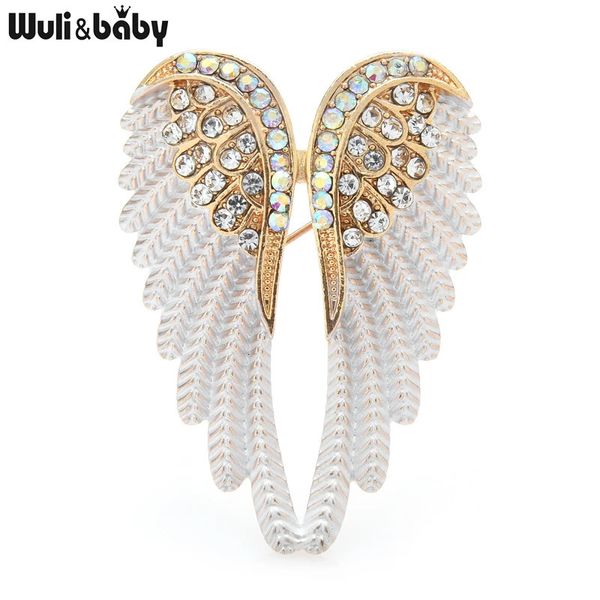 Broches broches Wuli bébé classique ailes d'ange broche 3 couleurs bijoux scintillants cadeau plume Designer 231117