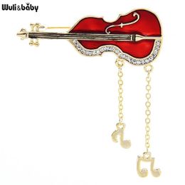 Pins, Broches Wulibaby Emaille Nota Tassel Gitaar Viool Voor Vrouwen Mannen Rood Groen Muziek Instrument Party Office Broche Pin Geschenken