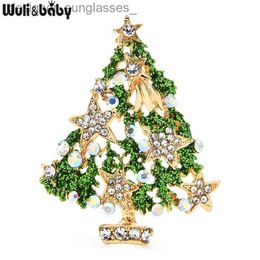 Alfileres Broches Wuli bebé estrella de diamantes de imitación verde broches de árbol de Navidad mujeres hombres fiesta Año nuevo broche alfileres GiftsL231117