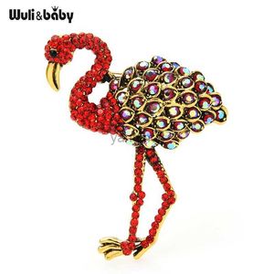 Broches Broches Wuli bébé Strass Flamingo Oiseau Broches Femmes Unisexe Alliage Autruche Animal Casual Bureau Broche Broches Cadeaux HKD230807