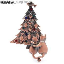Alfileres Broches Wuli baby Broche de árbol de Navidad vintage Pareja de gatos para r Mujeres y niñas Joyería Broche de regalo Pines 2021 Accesorio de moda L231117
