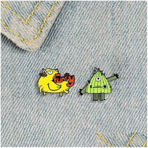 Broches Broches XEDZ Funny Chicken Métal Émail Broche One-Eyed Cactus Unique Fun Revers Sac à dos Animal Plante Bijoux Accessoires Cadeau D Otnlh