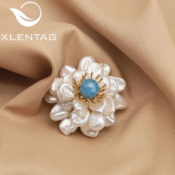 Pins Broches Xlentag fleurs bleues de mer perles baroques de Tahiti naturelles femme broche Style européen mode bijoux de luxe cadeaux de mariage 231101