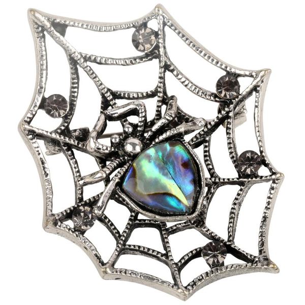 Pins, Broches Yacq Abalone Shell Spider Web Pin Pin - Porte-écharpe Accessoires de fête d'Halloween Bijoux en cristal Cadeau pour femmes filles