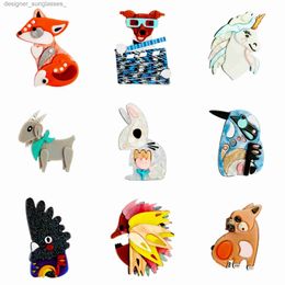 Pins Broches YAOLOGE 2022 nouveau acrylique renard chien cheval broches pour femmes unisexe mode dessin animé mignon Animal fête casual broche broche cadeaux L231117