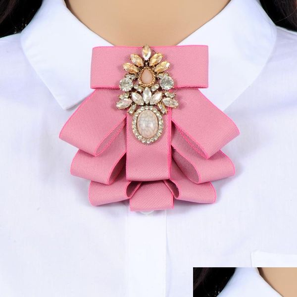 Alfileres Broches Zhini Vintage Est Mujer Cinta Rosa Gran Lazo-Nudo Broche Pin Rhinestones Collar Camisas Accesorios Joyería De Moda Gota D Dh3Xd