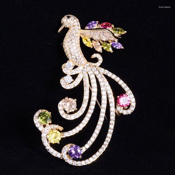 Broches Broches Zlxgirl Brillant Mélange Couleur Cubique Zircon Forme De Paon Animal Broche Bijoux Classique De Mariage Décoration Corsage Hijab Access Marc2