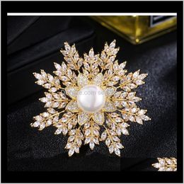 Pins Fashion Women Big Pearl -broches Flower Crystal Rhinestone Snowflake Broche Gold Sier Cor For Lady Gift Designer Sieraden 3S4 4FKE1