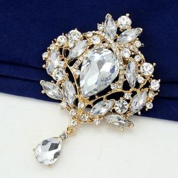 pinnen Enorme Kristallen Broche Elegante Bruiloft Bruids Hangende Waterdrop Dangle Broche Pin Fijn Cadeau Voor Meisjes