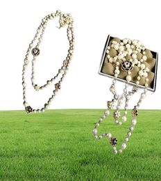 Pins Joyas de lujo Mimiyagu Collar de perla simulada Long para mujeres Collar colgante de doble capa Party50758165033545