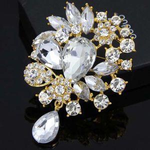 pins Ton argent luxe goutte d'eau pendentif grand cristal mariage élégant broche mode Costume broche pour les femmes Banquet de qualité supérieure