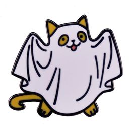 Pinsanity Cute Ghost Cat Enamel Pin Broche Spooky Gotisch Creepy Cartoon Animal Badge Halloween Party Decor Gift