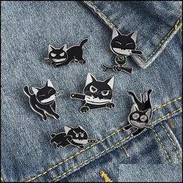 PINSBROCHES Sieraden Zwart Cat Knife Punk Style Emailbroches Pin For Women Girl Fashion Accessoires Metal Vintage Broche Dhim4