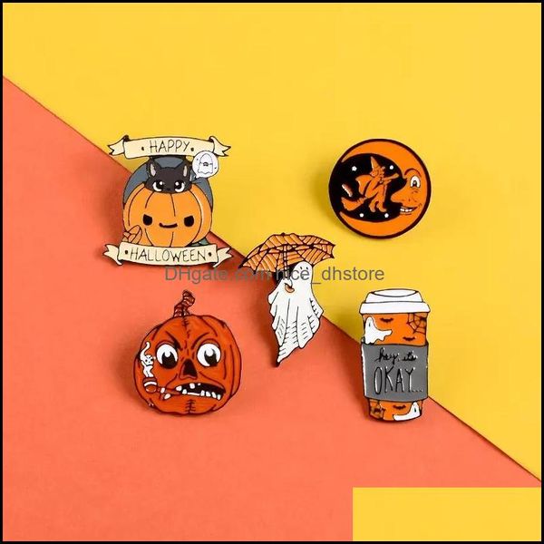 PinsBroches Bijoux Happy Halloween Émail Pin Personnalisé Café Lune Fantôme Citrouille Parapluie Broches Sac À Dos Vêtements Revers Fun Ba Dhmzq