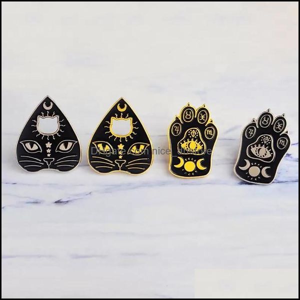 PinsBroches Bijoux Witchcat Chat Noir Patte Étoile Lune Oeil Sorcière Artisanat Cours Magique Épingles En Émail Or Sier Broche Badge Denim Manteau J Dhhjk