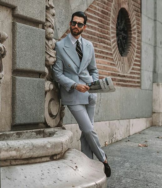 Costume de manteau d'affaires à rayures fines pour hommes, Tuxedos à Double boutonnage de haute qualité, costume de Blazer de dîner de bal (veste + pantalon)