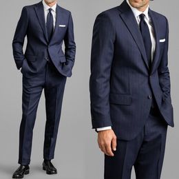 Pinstripe Slim Fit Men Suits voor formele bruiloft Tuxedo ingekeed rapel 2 -delige zakelijke bruidegom mannelijke mode