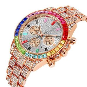Pintime kleurrijke kristal diamantkwarts datum heren kijken decoratieve drie subdials glanzende horloges fabriek directe luxe roségoud wris 213d