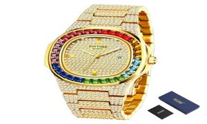 Pintime Hip Hop Watch Bling Diamond Mens horloges topmerk luxe gouden klok stalen kwarts polswatch Montre Homme Zegarek Meski RE2584437