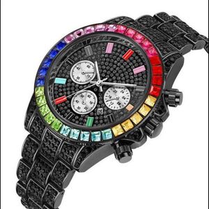 PINTIME Luxe Kleurrijke Kristal Diamant Quartz Batterij Datum Herenhorloge Decoratieve Drie Subdials Shining Horloges Fabriek Direct W270d