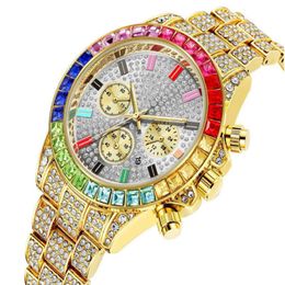 Pintime Luxury Watch Full Crystal Diamond Quartz Kalender CWP Mens Watch Decoratieve drie subdials Shining Men Watches Factory Direct W 311f