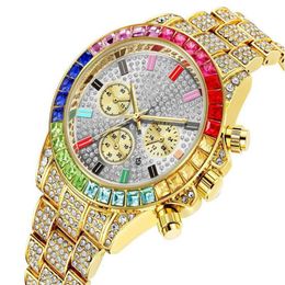 PINTIME montre de luxe plein cristal diamant quartz calendrier cwp montre pour hommes décoratif trois sous-cadrans brillant hommes montres usine Dir295Y