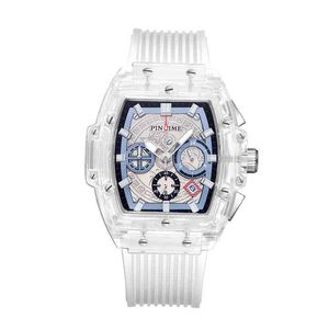 Pintime Mens Sport Watch Fashion transparante zaak groot gezicht militair horloge voor mannen casual chronogtaph klok relogio masculino