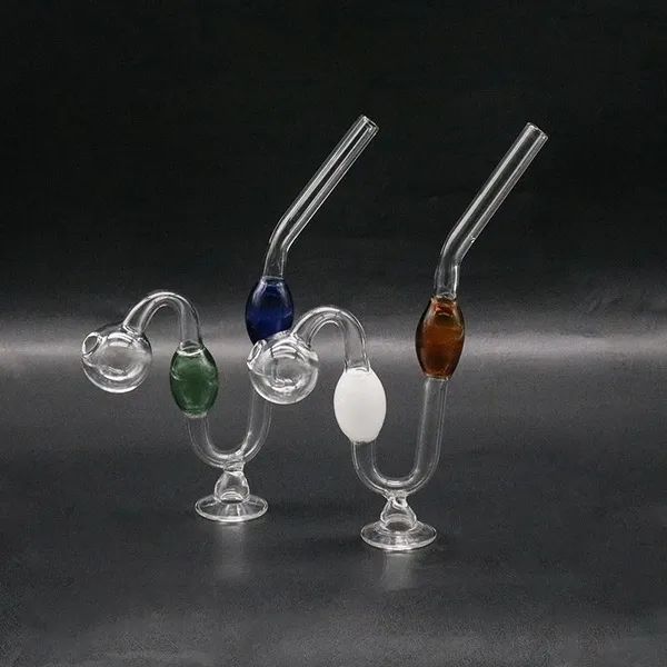 Pipe Portable Pipes à eau en verre Serpentine Type plié épais Pyrex Downstem Rig rond de petits bols de barboteur de tabac en verre pour fumer LL