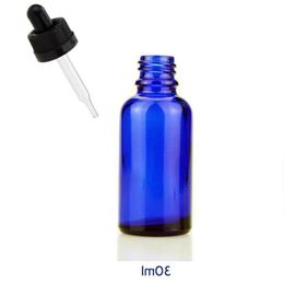 Tube de pipette et bouteilles en verre bleu à capuchon à l'épreuve de pouce 1 oz 1 oz de flacon d'huile essentielle 30 ml