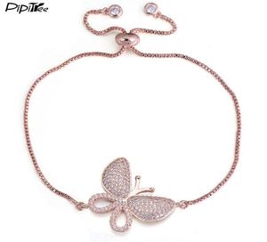 Pipitree Luxury Micro Pave Zirkon Stone Big Butterfly Bracelet Femme Slider Chain Rose Gold Color Charm Armbanden Women Jewelry7994869512