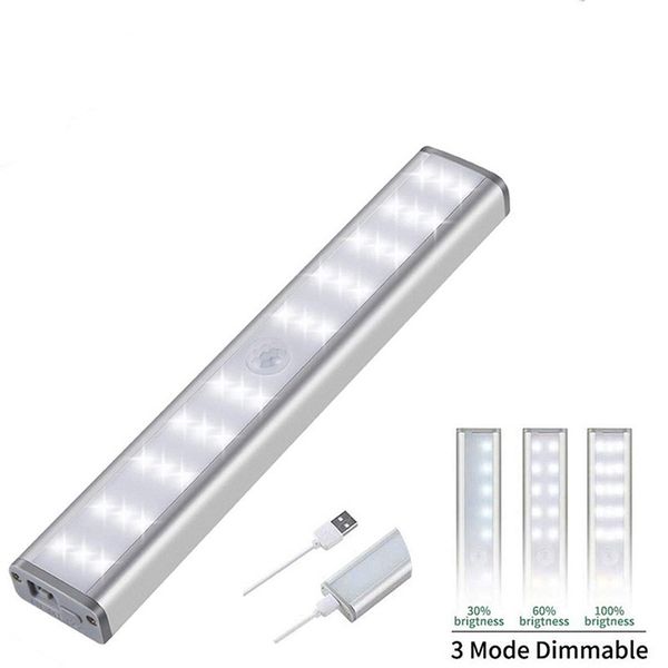 Luz LED con Sensor de movimiento PIR, lámpara de pared inalámbrica USB para cocina, 3 modos, nivel de brillo, 30 LED, armario/debajo del gabinete