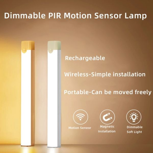 Lampe LED sous-meuble avec détecteur de mouvement PIR, variable, Rechargeable, veilleuse, pour escaliers, placard, allée, détecteur de barre tubulaire, ampoule