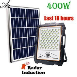 Reflector solar PIR Luces con sensor de radar 100W 200W 400W 600W 5V Lámpara solar para jardín Iluminación de lente de inducción de cuerpo humano inteligente Súper brillante Impermeable al aire libre