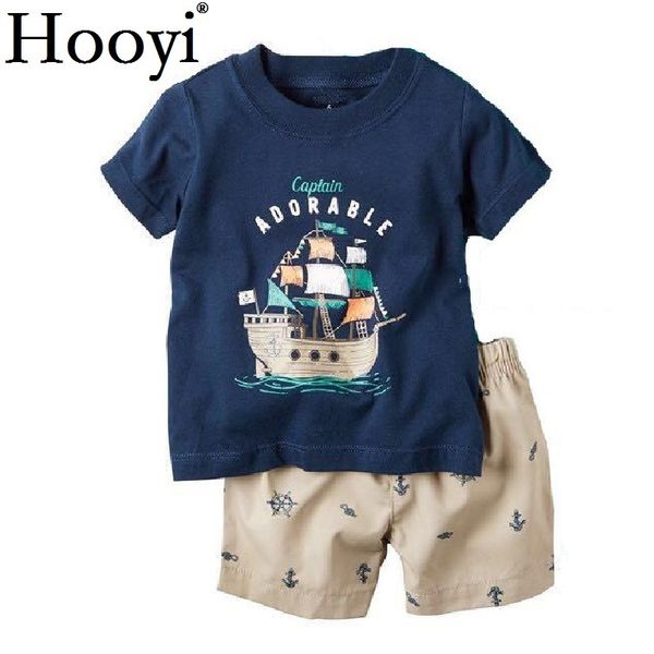 Pirate Capitaine Adorable Bébé Garçon Vêtements Costume Enfant Vêtements 2 Pièces Ensembles D'été Sailor Coton Tee Shirt Shorts Pantalons Tenues 210413