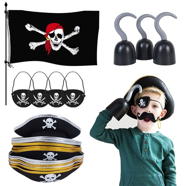 Pirate Capitaine Cosplay Costume Props Chapeau Crochet Main Drapeau Ballons Pour Halloween Enfants Fête D'anniversaire Décoration Fournitures 220819