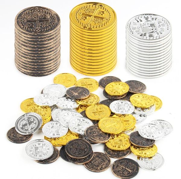 Pièces de pirate Espagnol Doublon Hunt Coffre au trésor Jouets pour décorations de faveur de fête Bronze Or Argent