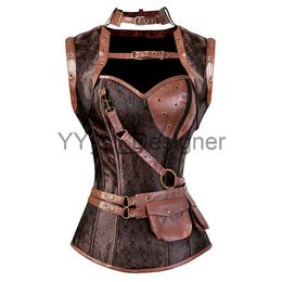 PIRATE Corset Top Plus Size Faux Leather Lingerie Pirate Pirate Corset Bustier Top Overbust Steampunk Corsets For Women Brown X0823