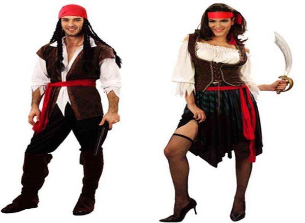 Costumes de pirate pour femmes hommes adultes Halloween Ma Capitaine Jack Sparrow Costume Pirates des Caraïbes Cosplay Vêtements Ensemble H2207313465166