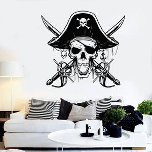 Pirate Sabres Skull Captain Sea Wall Sticker Nautische Home Decor voor kinderkamer Vinyl Decal Badkamer Wallpaper Slaapkamer Muurschildering 3148 2243Y