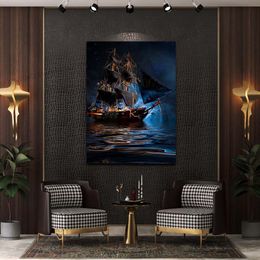 Piratenschip Dark Sea Battle Poster 18e-eeuwse zeeslag gedrukt op canvas schilderij muur foto's voor woonkamer Home Decor