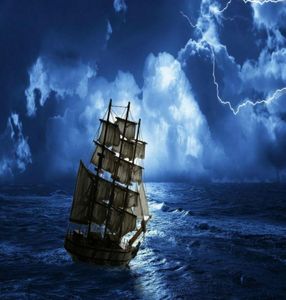 Peinture de bateau de Pirate sur la haute mer orageuse, Film d'art imprimé, affiche en soie, décoration murale de maison, 60x90cm, 4295295