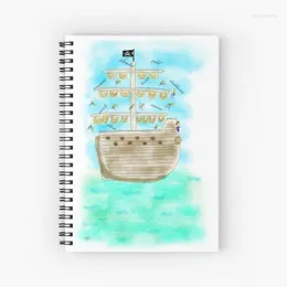 Pirat Ship Pattern Spiral Notebook 120 pages College régné pour le travail Note prenant journalisation des cadeaux d'amant de l'océan gamin