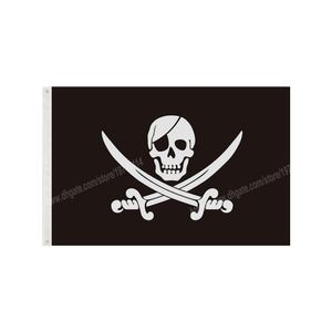 Bandera de esqueleto pirata 90 x 150 cm 3 * 5 pies Película de dibujos animados Banner personalizado Agujeros de metal de latón Ojales La decoración interior y exterior se puede personalizar