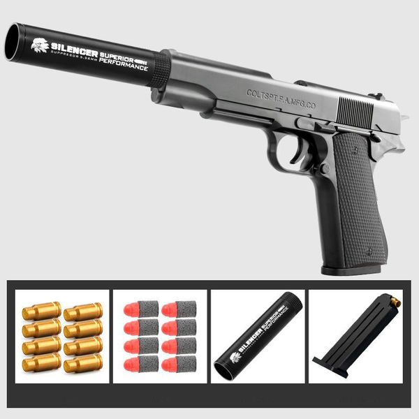 Pistola Manual EVA Soft Bullet Foam Dardos Shell Eyección Pistola de juguete Blaster Disparo con silenciador Balas para niños Niños Adultos CS Lucha Juegos al aire libre 005