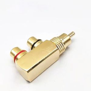 Pistolet en cuivre pur plaqué or lotus RCA un sur deux tee audio et vidéo RCA un mâle et deux femelles adaptateur AV mâle et femelle