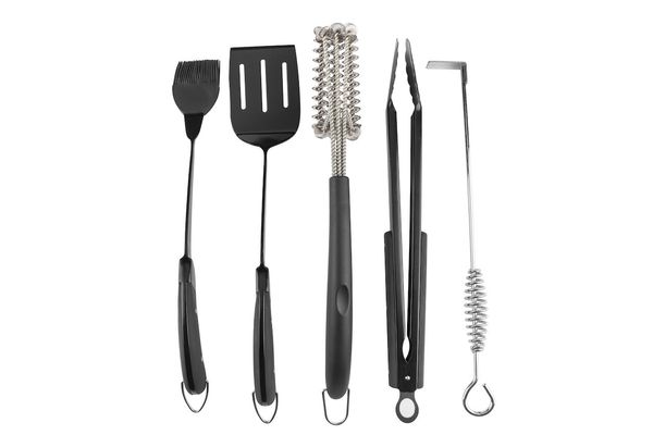 Pitmaster King 5pc Silicon Ergonomic Handle Grill Cook Clean Set avec spatule, pinces, brossage de plongeage, outils de nettoyage