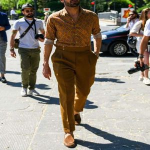 Pitti Uomo Mens High Taille Coffee Slim Casual Pants Parijs aftrek 9 punten Europees en Amerikaans 201109