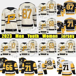 Aangepaste heren dames jeugd Pittsburgh''Penguins''58 Kris Letang Reverse Retro hockeytrui 77 Bryan Rust Jason Zucker Tristan Jarry Sidney Crosby 2023 Winter Classic