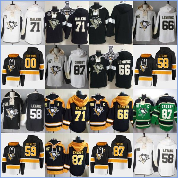 Pittsburgh''penguins''sudadera con capucha 58 Letang 87 Crosby 59 Guentzel 66 Lemieux 71 Malkin Camisetas de hockey personalizadas Hombres Mujeres Jóvenes