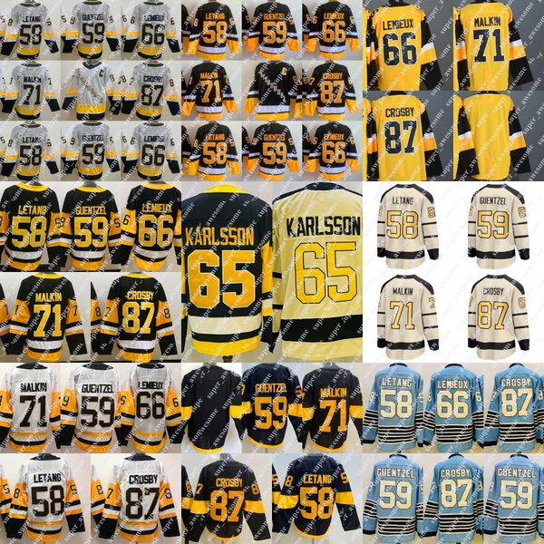 2023 Winter Classic Sidney Crosby Jersey Erik Karlsson Kris Letang Jake Guentzel 66 Lemieux Evgeni Malkin Hockey Jerseys Noir Bleu Clair Stadium Series Cousu